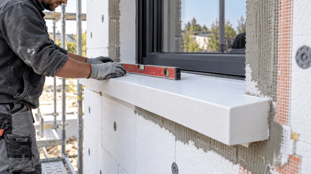 Pose d’un appui de fenêtre isolant sur une isolation thermique par l’extérieur (ITE)